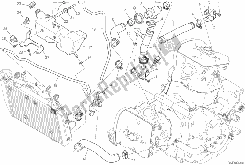 All parts for the Cooling Circuit of the Ducati Hypermotard 939 USA 2017